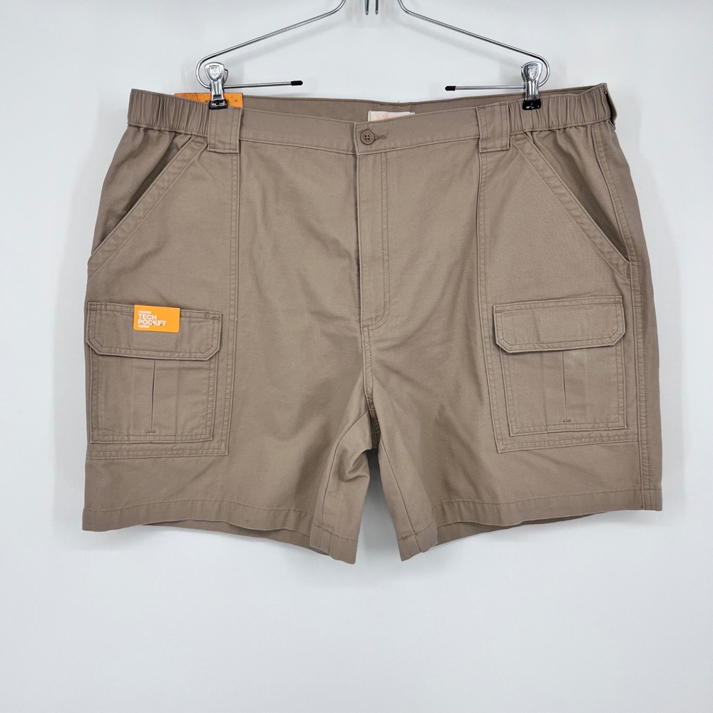 Savane Hiking Shorts Mens 44 Khaki Cargo Tech Pocket UPF 30 Cotton Gorpcore